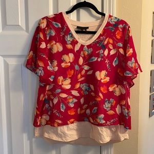 Like New, Donna Karan New York, Red Floral Blouse - Size Medium
